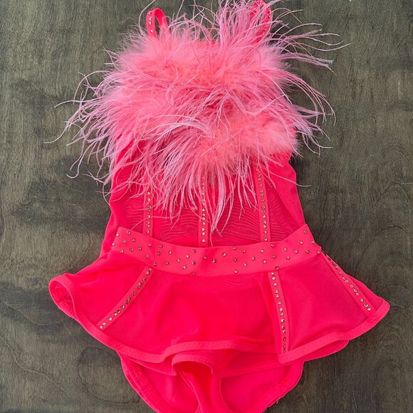Neon Coral Pink Jazz Dance Costume Girls size 8 / 10 - Picture 1 of 10
